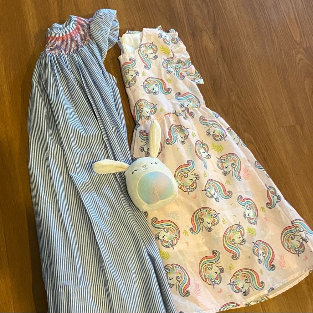 Girls Sz 5/6 summer dresses smocked unicorn handmade breezy vacation pictures